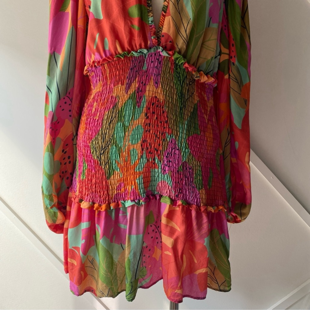 X SOLD X Farm Rio Sweet Forest Long Sleeve Mini Dress - L - Picture 7 of 15